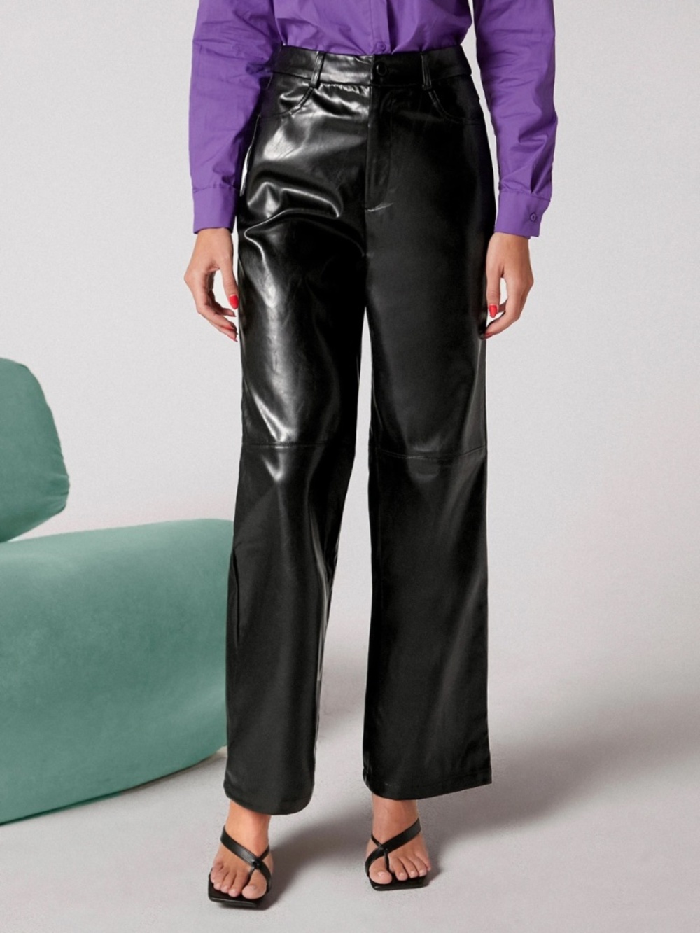 Black Faux Leather Straight Leg Pants